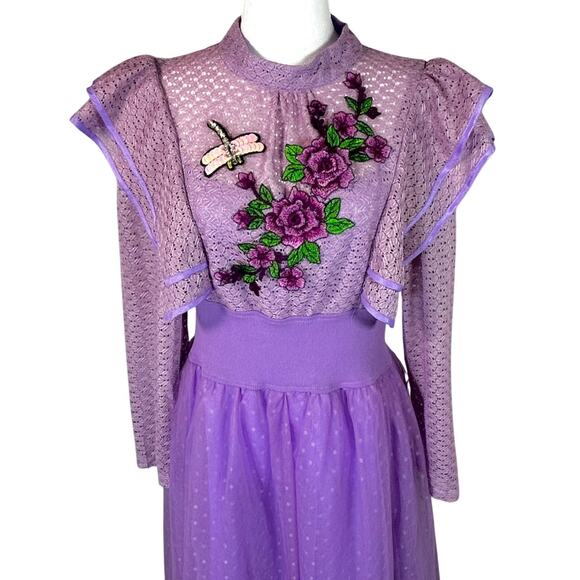 Lavender Gown Whimsical Dragonfly Floral Cottage Fairy Princess Victorian MED - Picture 4 of 10